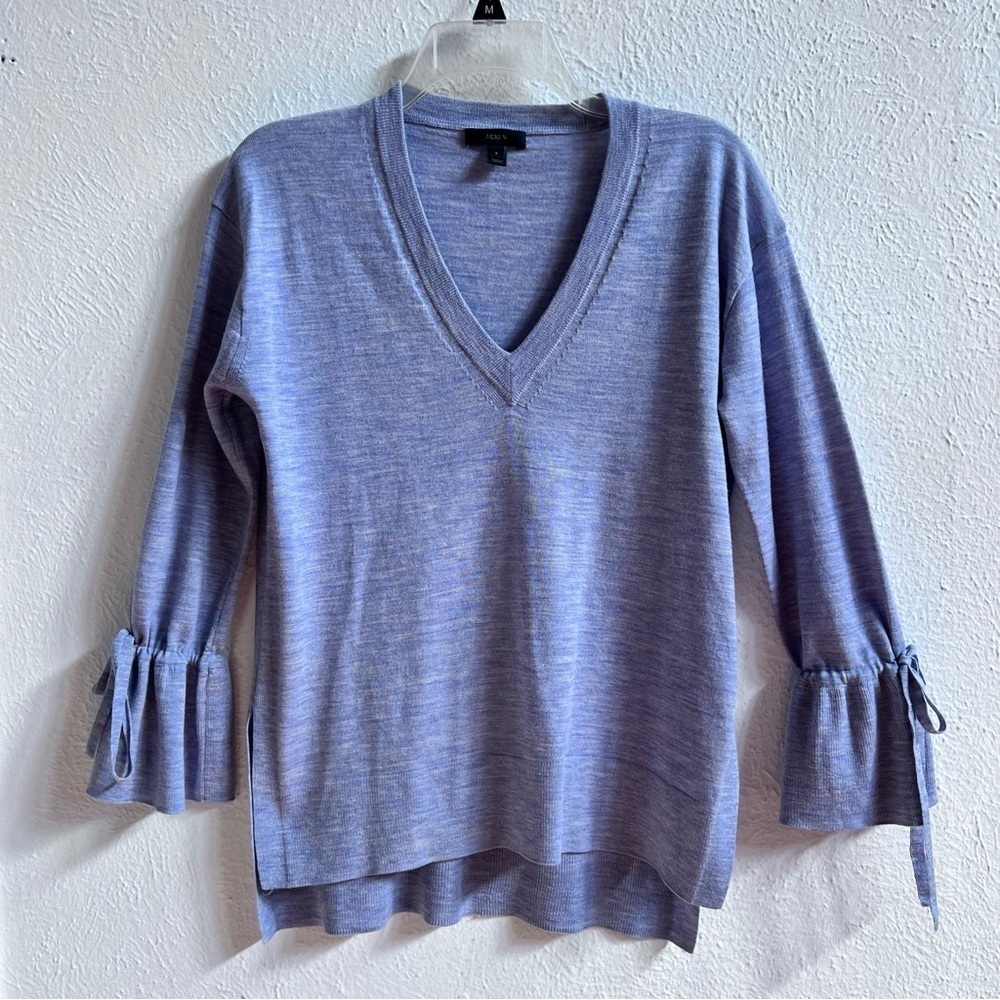 J Crew periwinkle blue ruffle sleeve tie sweater